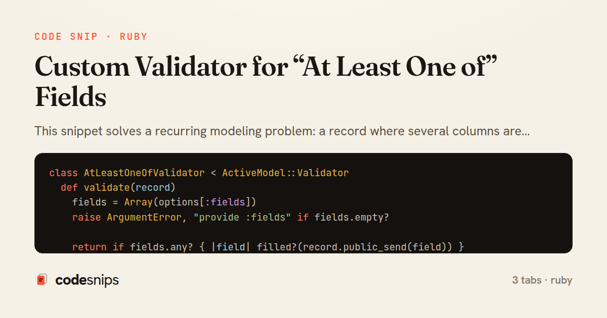 Custom Validator for “At Least One of” Fields — share card