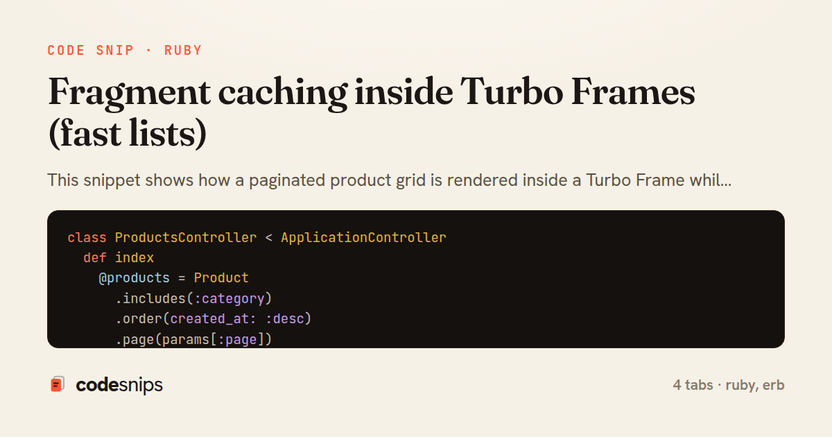 Fragment caching inside Turbo Frames (fast lists) — share card