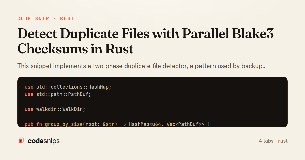 Detect Duplicate Files with Parallel Blake3 Checksums in Rust — share card