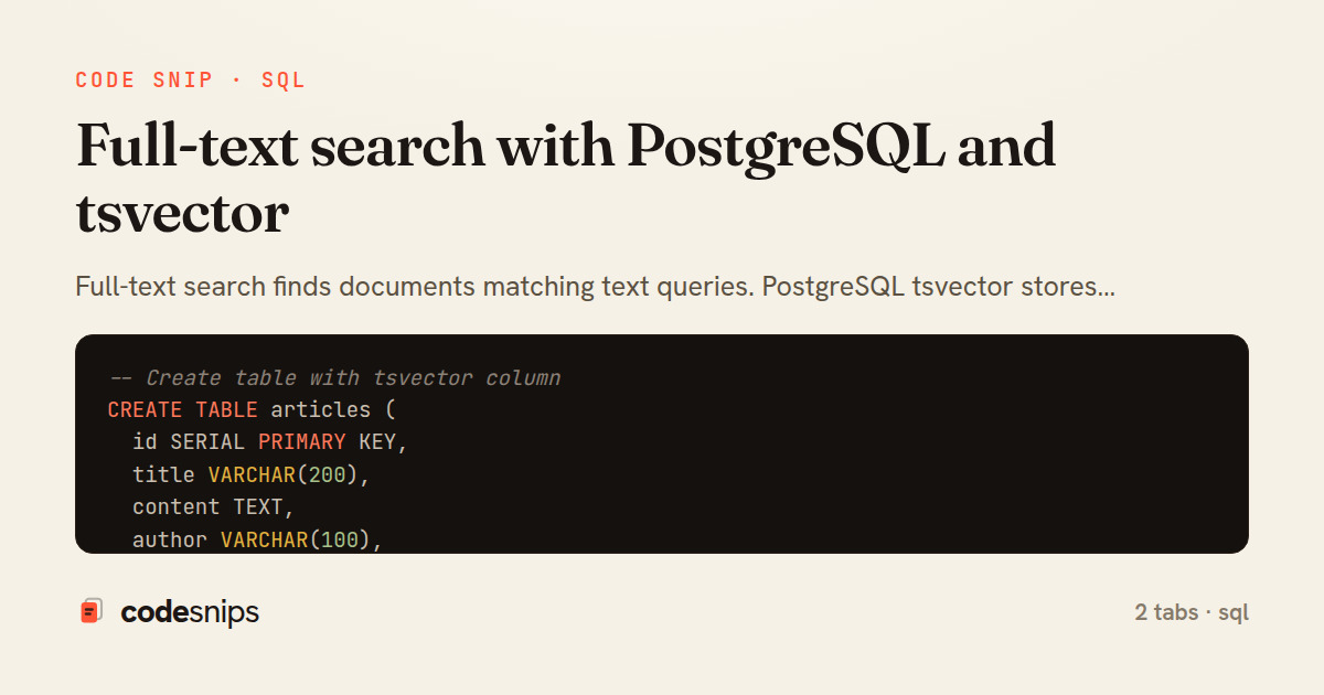 Full-text search with PostgreSQL and tsvector — share card