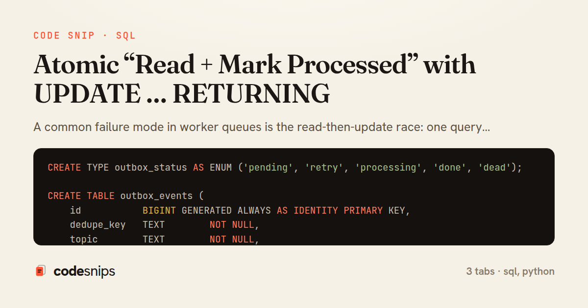 Atomic “Read + Mark Processed” with UPDATE … RETURNING — share card