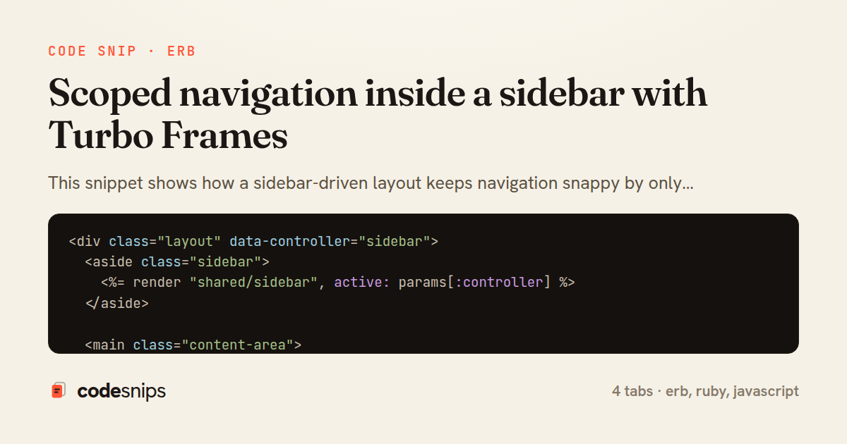 Scoped navigation inside a sidebar with Turbo Frames — share card