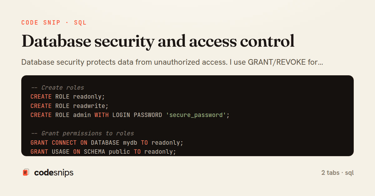 Database security and access control — share card