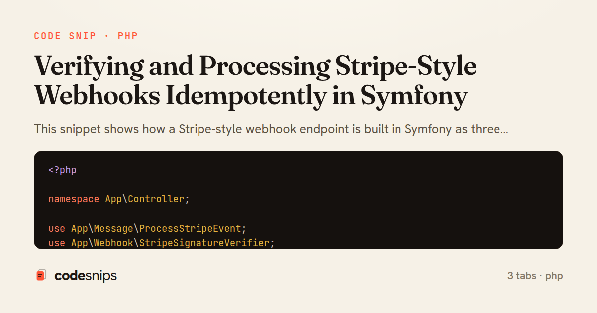 Verifying and Processing Stripe-Style Webhooks Idempotently in Symfony — share card