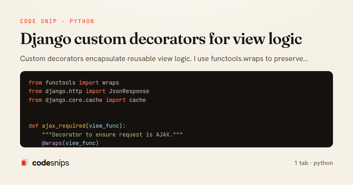 Django custom decorators for view logic — share card