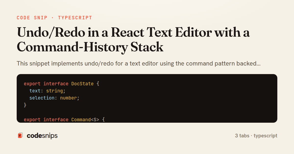 Undo/Redo in a React Text Editor with a Command-History Stack — share card