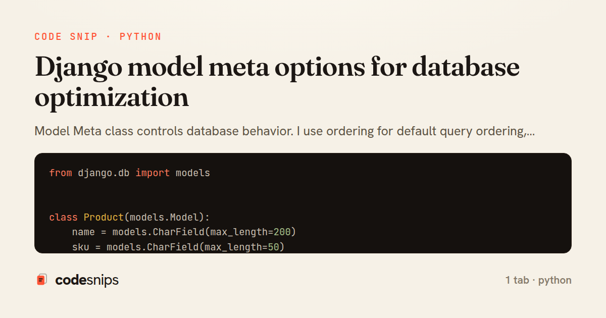 Django model meta options for database optimization — share card