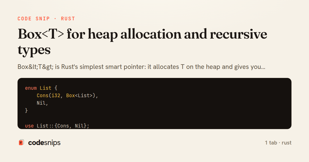 Box<T> for heap allocation and recursive types — share card