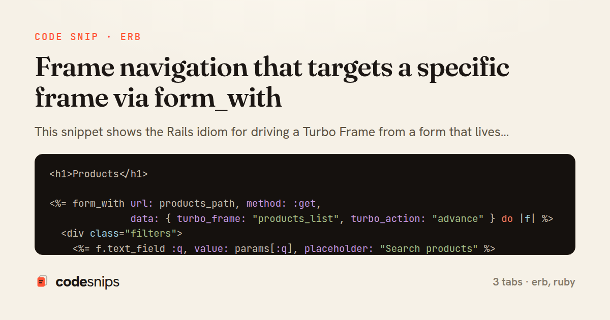 Frame navigation that targets a specific frame via form_with — share card
