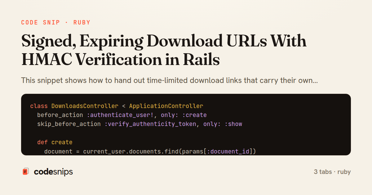 Signed, Expiring Download URLs With HMAC Verification in Rails — share card