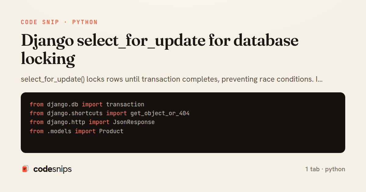 Django select_for_update for database locking — share card
