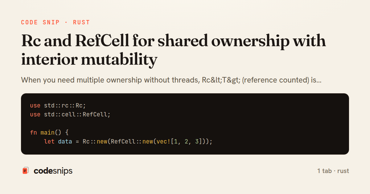 Rc and RefCell for shared ownership with interior mutability — share card