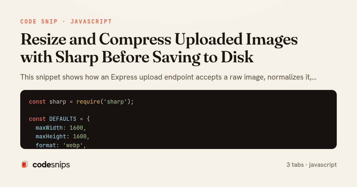 Resize and Compress Uploaded Images with Sharp Before Saving to Disk — share card