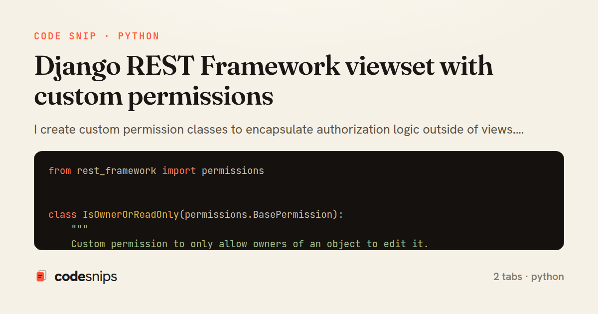 Django REST Framework viewset with custom permissions — share card