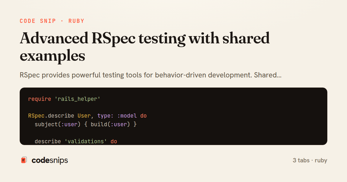 Advanced RSpec testing with shared examples — share card