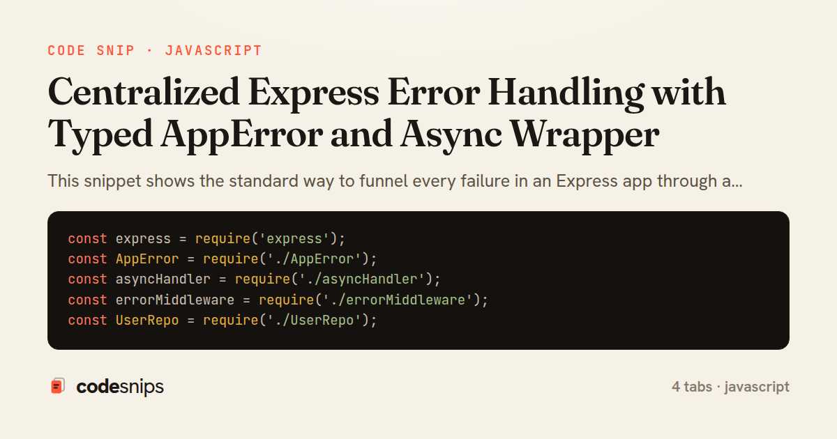 Centralized Express Error Handling with Typed AppError and Async Wrapper — share card