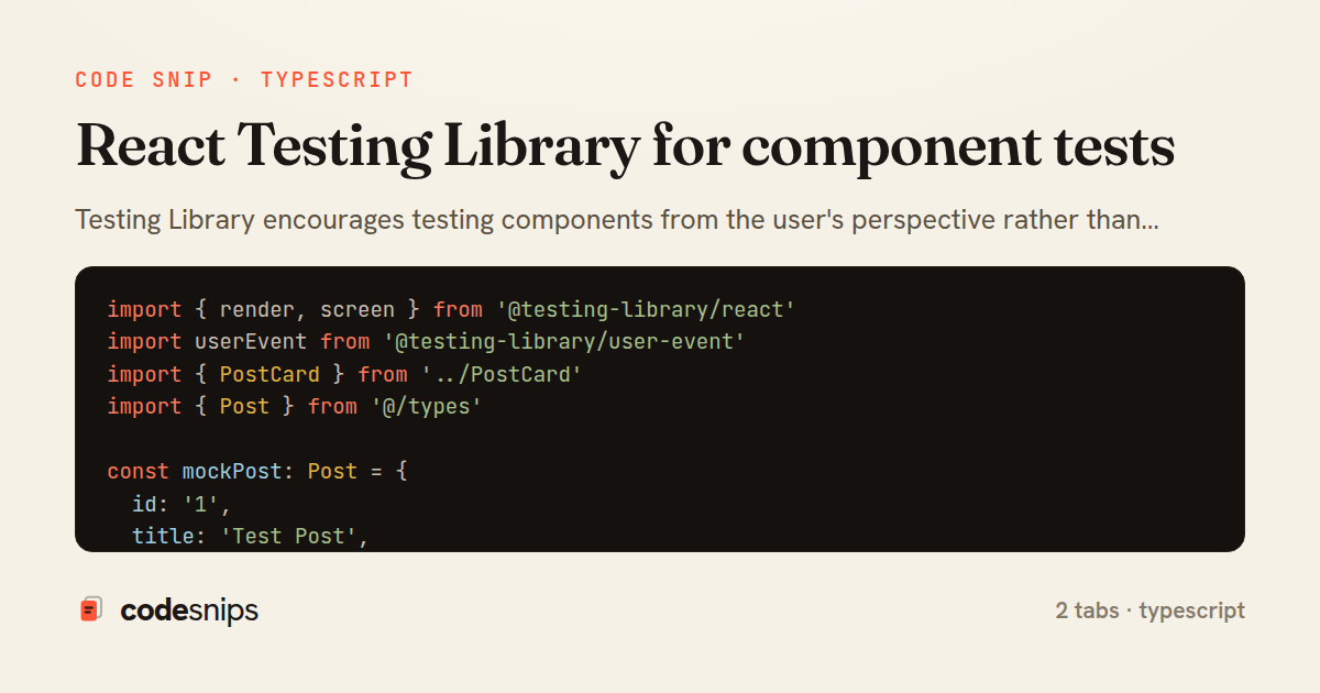 React Testing Library for component tests — share card