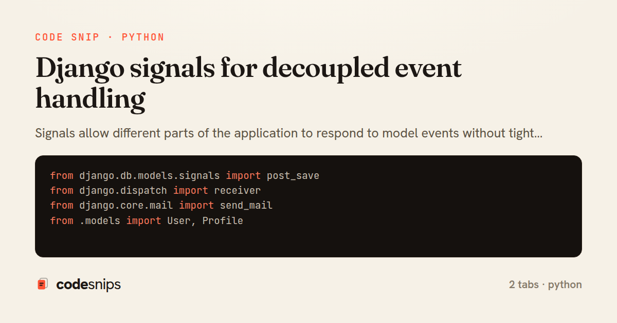 Django signals for decoupled event handling — share card