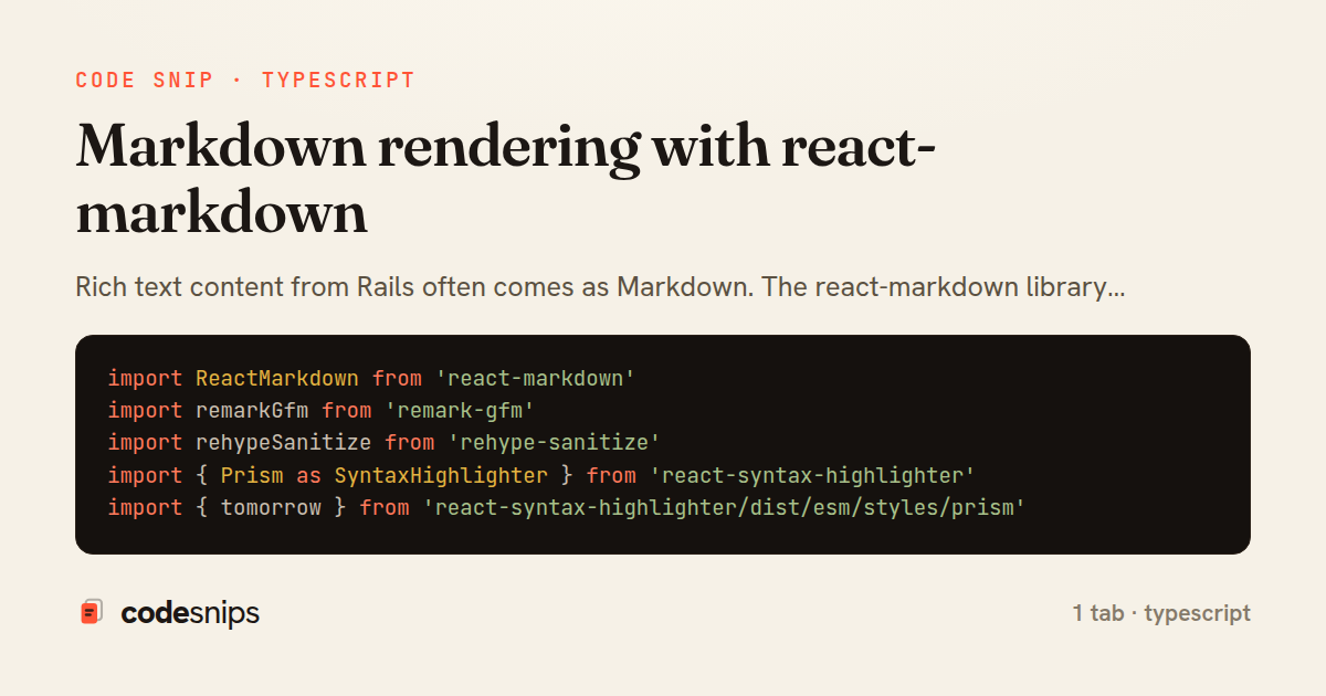 Markdown rendering with react-markdown — share card