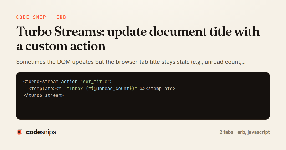 Turbo Streams: update document title with a custom action — share card