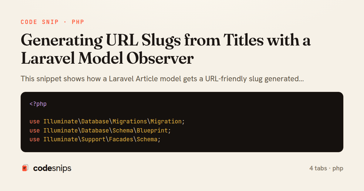 Generating URL Slugs from Titles with a Laravel Model Observer — share card