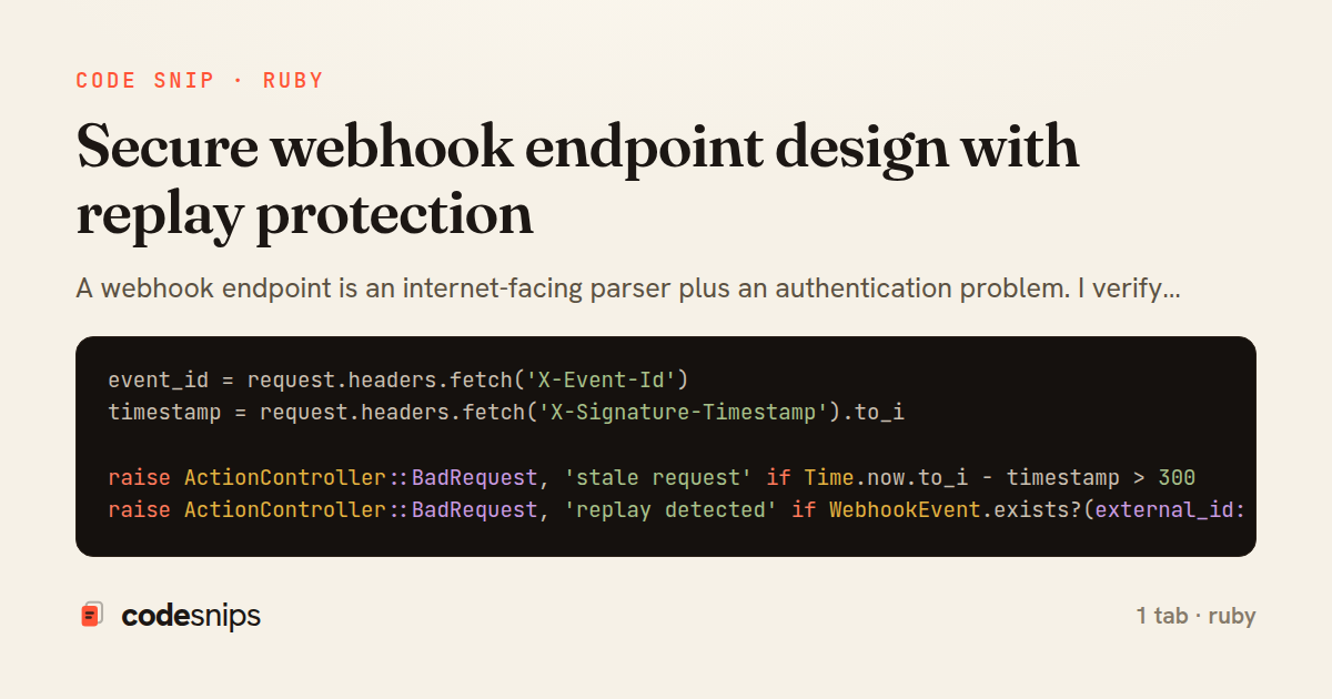 Secure webhook endpoint design with replay protection — share card