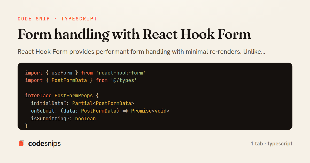 Form handling with React Hook Form — share card