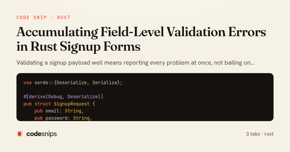 Accumulating Field-Level Validation Errors in Rust Signup Forms — share card