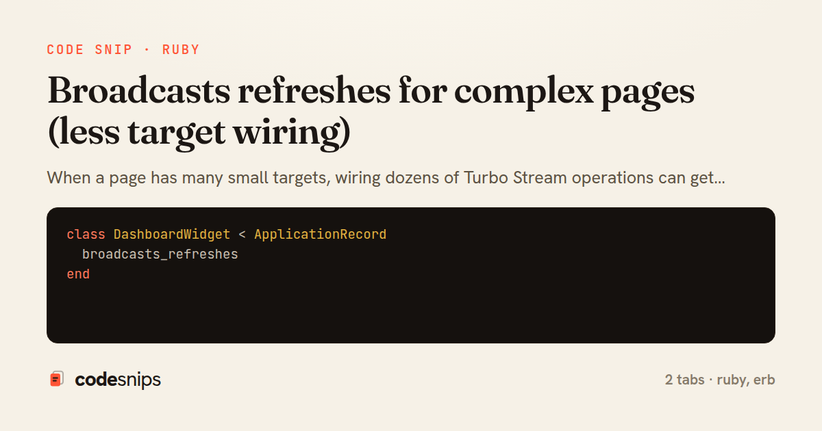 Broadcasts refreshes for complex pages (less target wiring) — share card