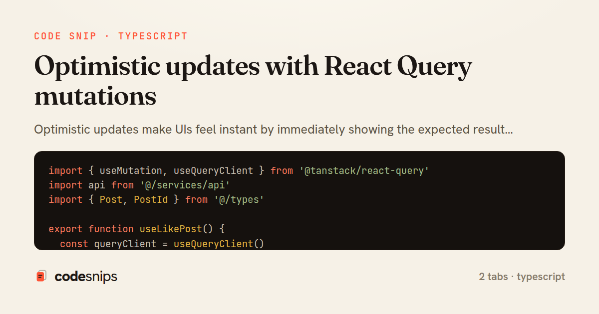 Optimistic updates with React Query mutations — share card