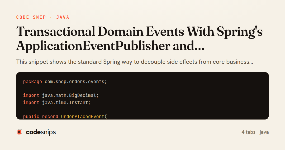 Transactional Domain Events With Spring's ApplicationEventPublisher and @TransactionalEventListener — share card