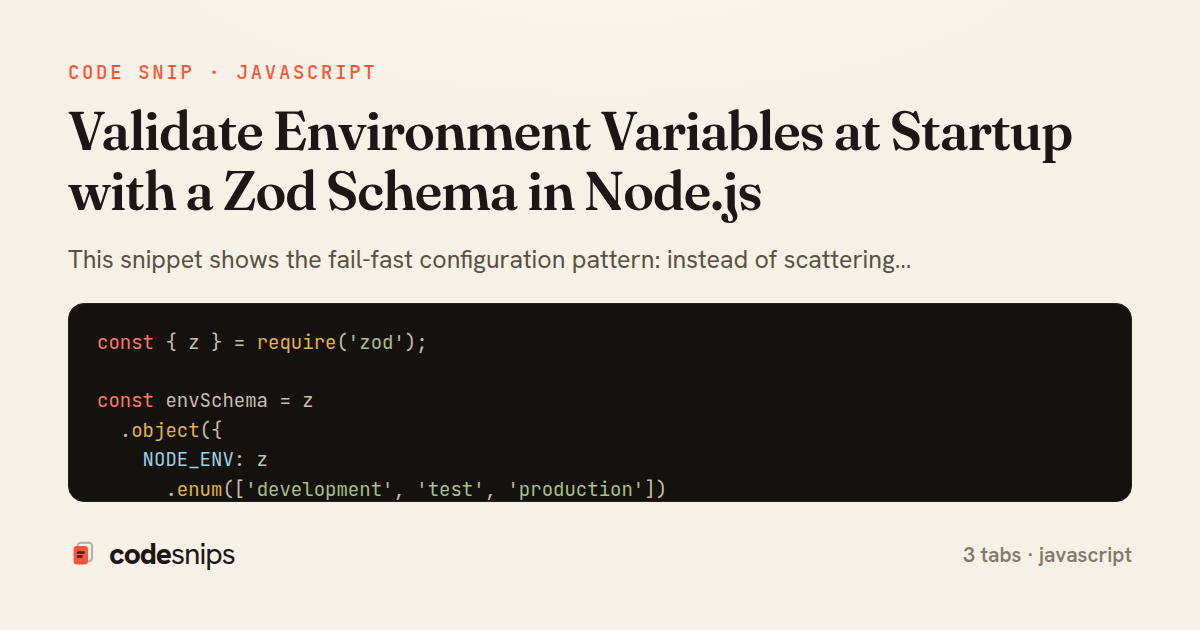 Validate Environment Variables at Startup with a Zod Schema in Node.js — share card