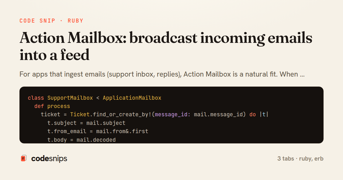 Action Mailbox: broadcast incoming emails into a feed — share card