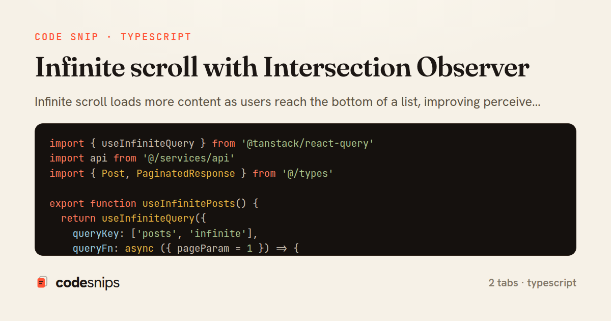 Infinite scroll with Intersection Observer — share card