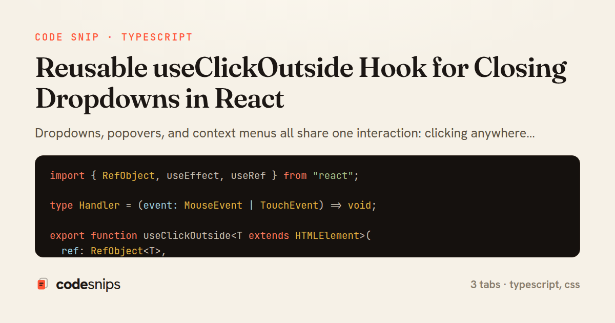 Reusable useClickOutside Hook for Closing Dropdowns in React — share card