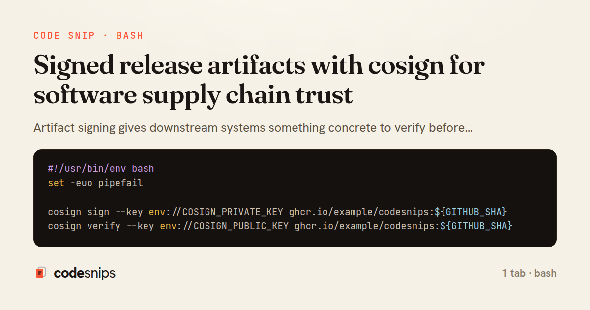 Signed release artifacts with cosign for software supply chain trust — share card
