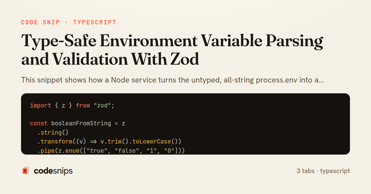 Type-Safe Environment Variable Parsing and Validation With Zod — share card