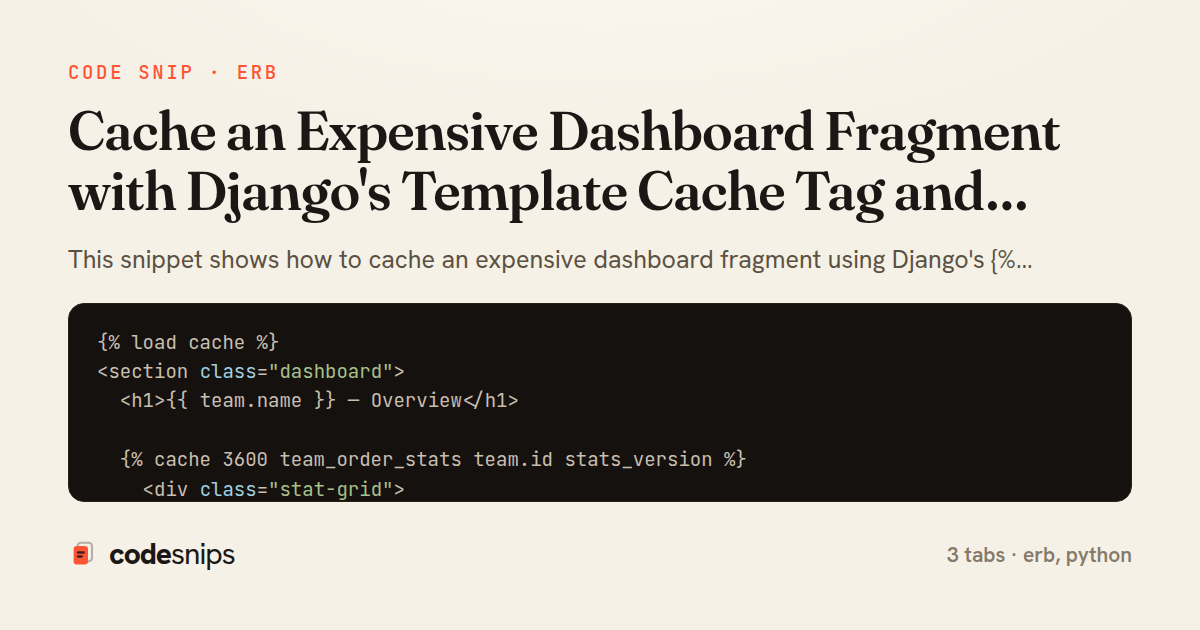 Cache an Expensive Dashboard Fragment with Django's Template Cache Tag and Signal-Based Invalidation — share card