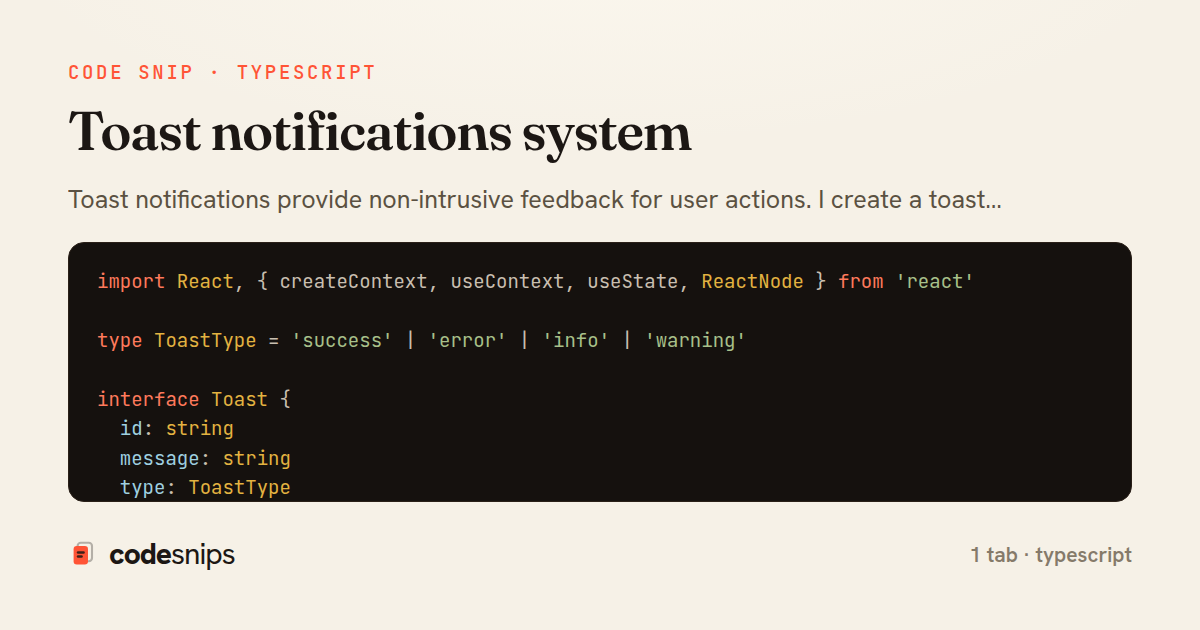 Toast notifications system — share card
