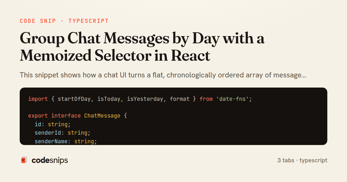 Group Chat Messages by Day with a Memoized Selector in React — share card