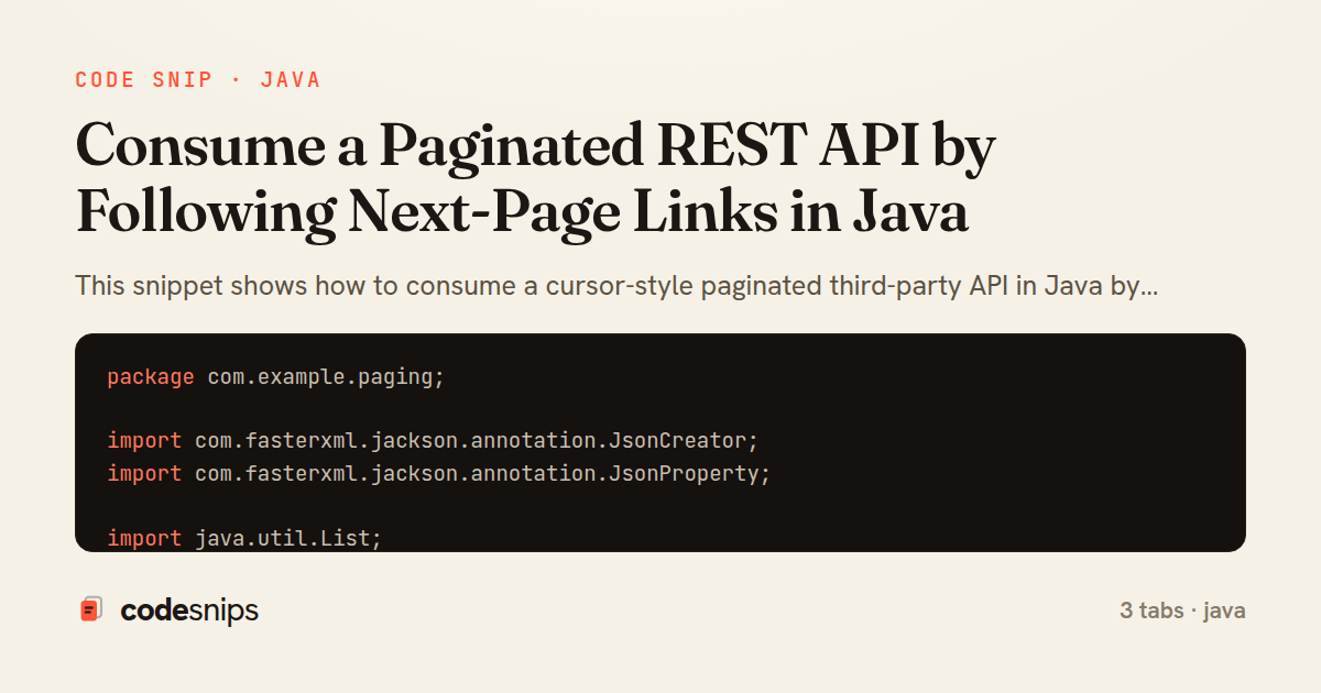 Consume a Paginated REST API by Following Next-Page Links in Java — share card