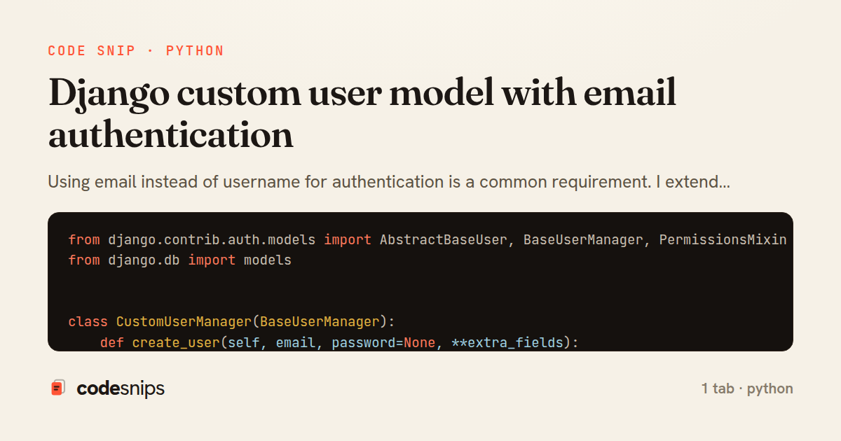 Django custom user model with email authentication — share card