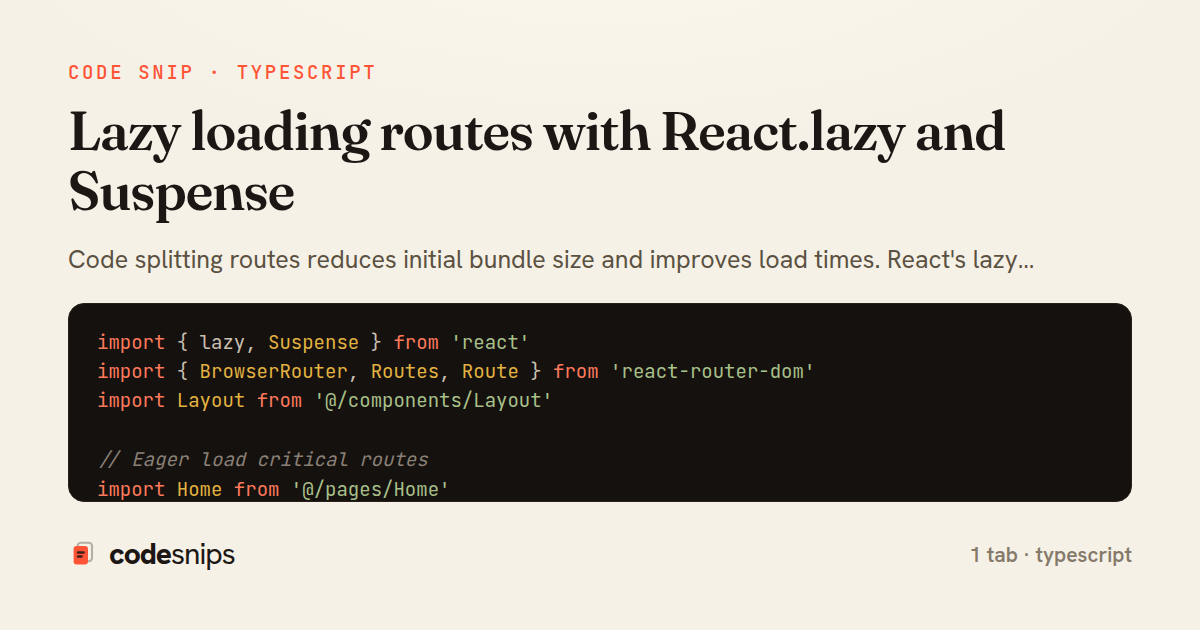 Lazy loading routes with React.lazy and Suspense — share card