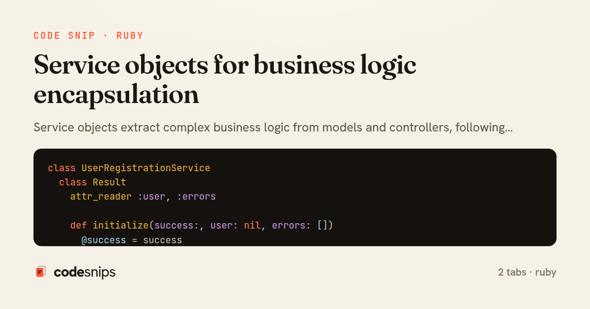 Service objects for business logic encapsulation — share card