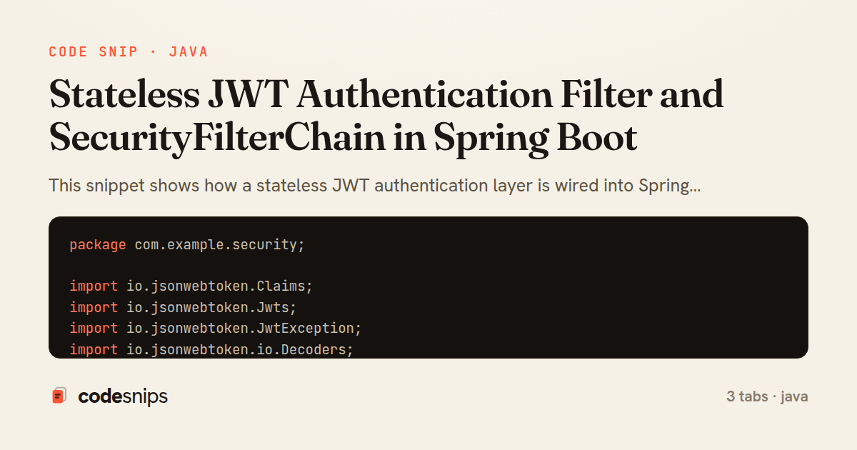 Stateless JWT Authentication Filter and SecurityFilterChain in Spring Boot — share card