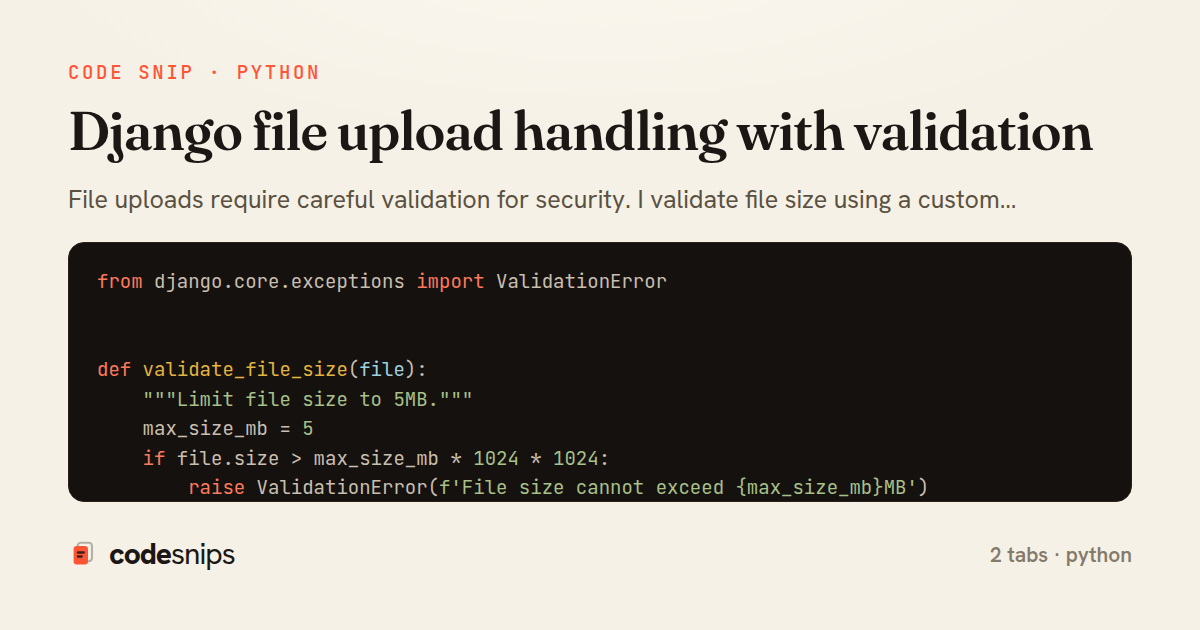 Django file upload handling with validation — share card