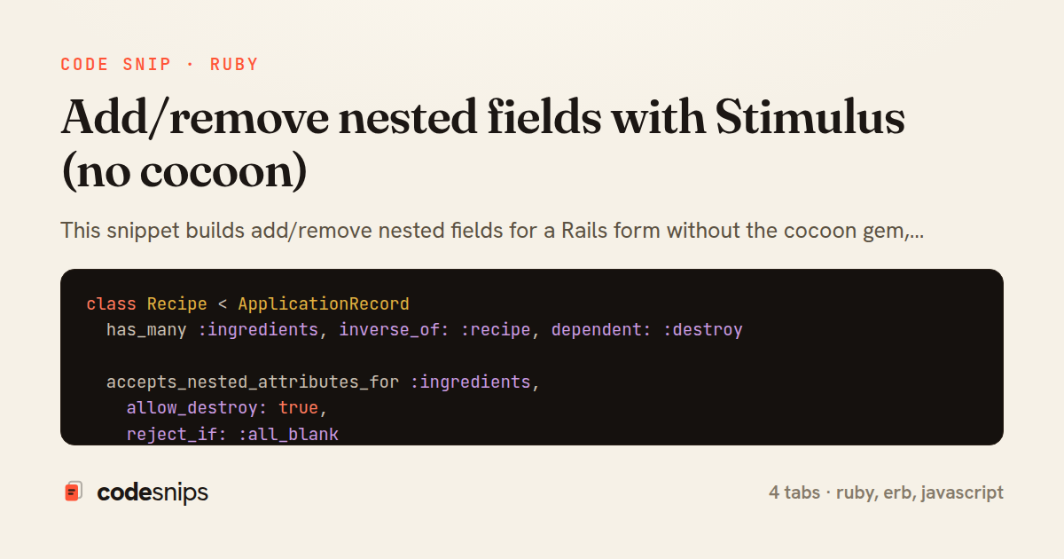 Add/remove nested fields with Stimulus (no cocoon) — share card