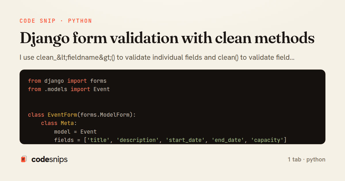 Django form validation with clean methods — share card
