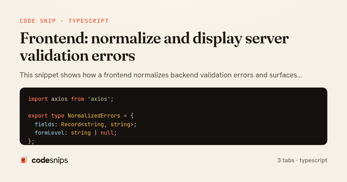 Frontend: normalize and display server validation errors — share card