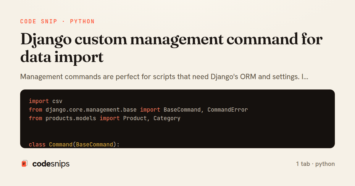 Django custom management command for data import — share card